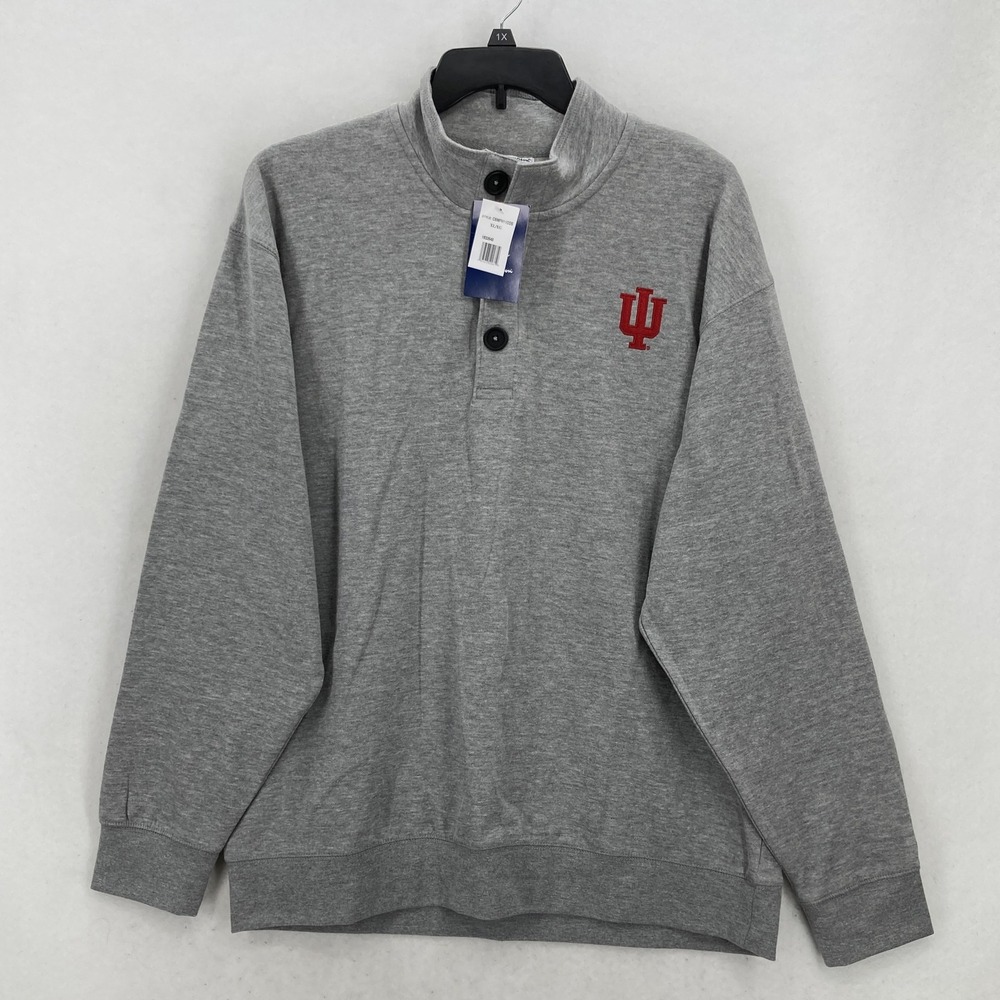 Indiana Hoosiers Shirt Mens XL Gray NCAA Basketball Henley Button Up Champion